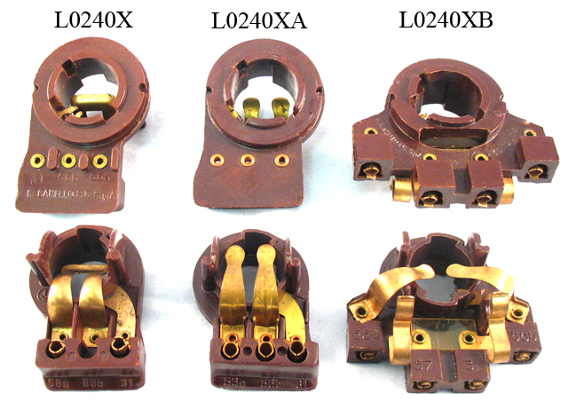 Bulb holder, Bakelite, NOS, for headlight that require bulbs with 2 side pins, 3 wire. - L0240XA