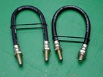 E0142X Brake hose, front, original style, new manufacture, #1365.64.019, for all Giulietta Spider, and for Giulietta Sprint only after chassis number 0200 (before this number E0141X was used), also valid for 2600 Touring Spider.  3/8 X 24, length of threaded portion on each end is 29/32, overall length is 15 3/8.  Specify dimensions, length overall and diameter and length of threaded fittings on end.  Not all were the same.  Specify dimensions, length overall and diameter and length of threaded 