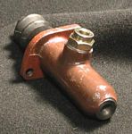 E0154X Brake master cylinder, oxygen bottle shaped, old style, 2 bolt mount, new manufacture, includes standard style banjo bolt without brake switch incorporated.  These were used in many application and are available in 3 bore sizes.  Please specify also if you prefer the angled two bolt pattern on the flange or the vertical two bolt pattern on the flange